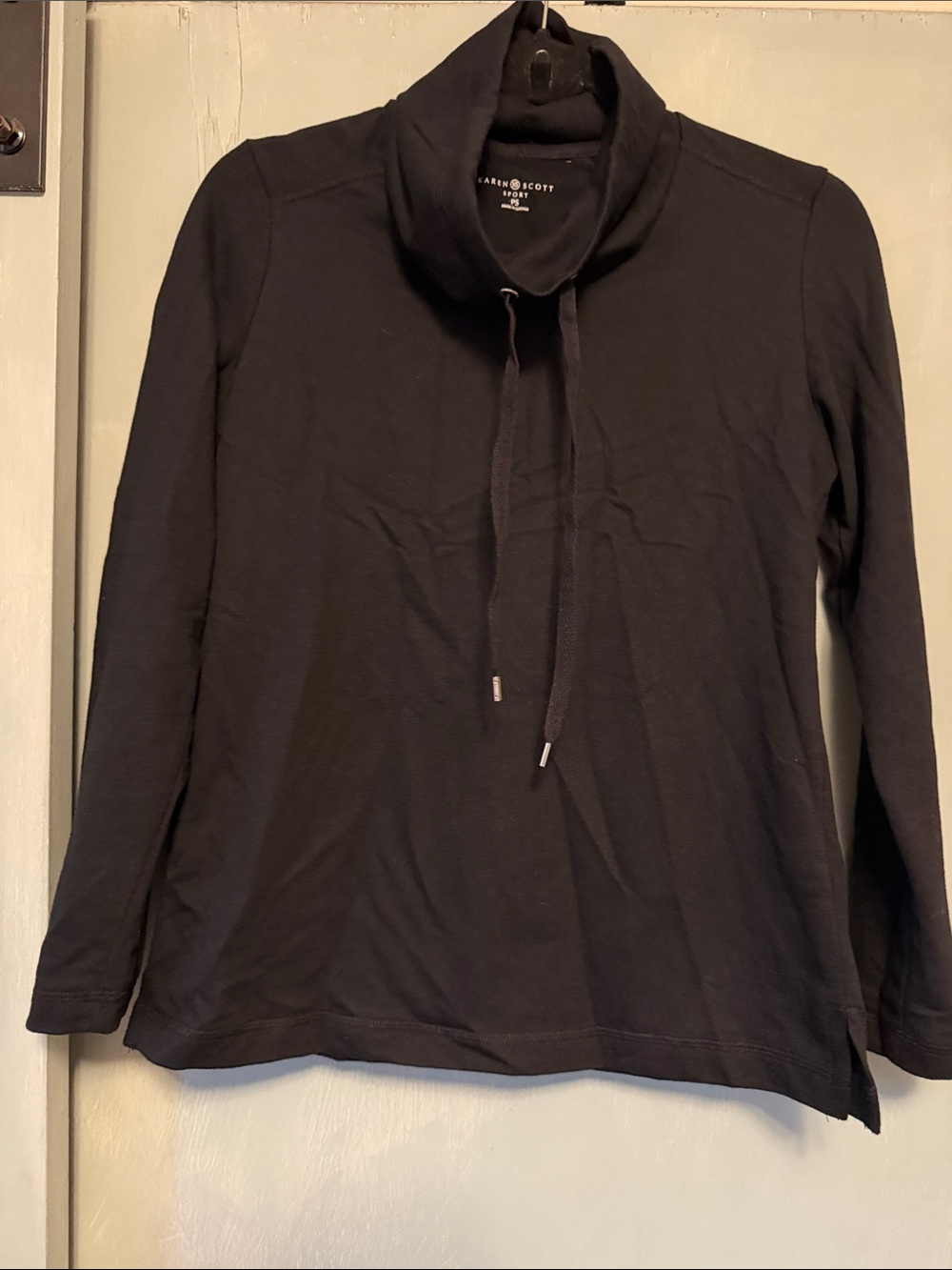 Karen Scott Sport Black Cowl Neck Drawstring Pullover